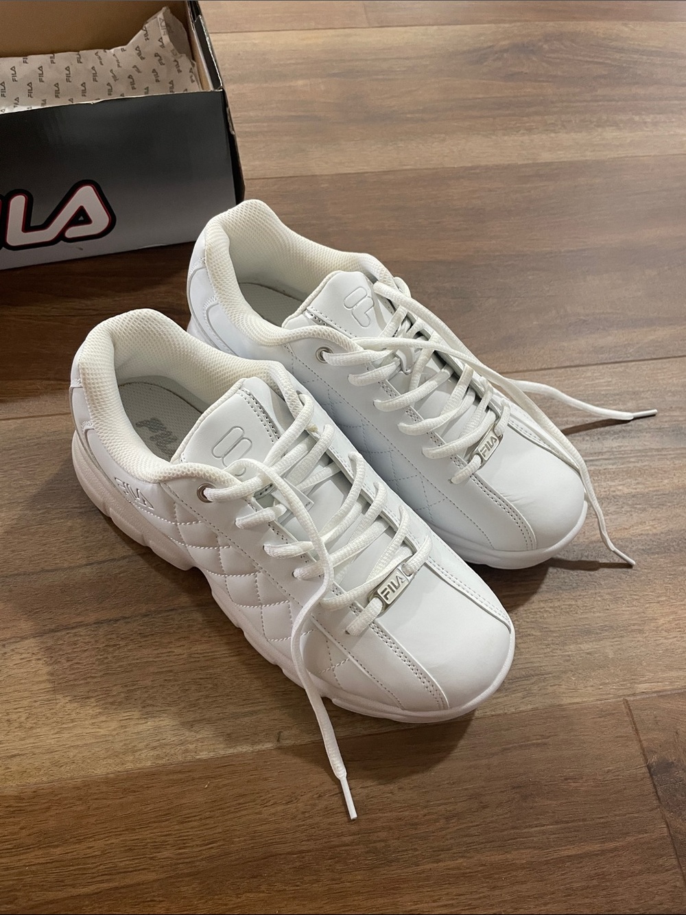 Fila womens White Quilted Leather Sneakers